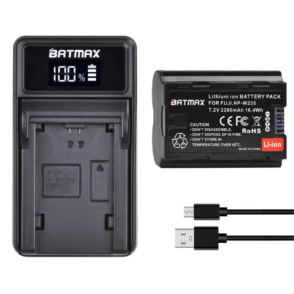 Batmax NP-W235 NP W235 Battery + LED USB Charger for Fujifilm Fuji X-T4, XT4,X-T5,X-H2 X-H2S GFX 100S