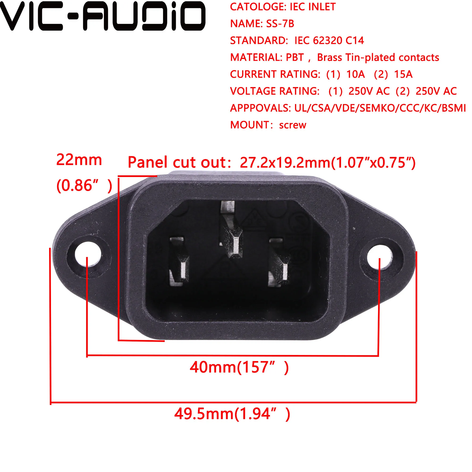 15A 250V AC IEC INLET Single 3P AC Power Socket RONGFENG FUSE HOLDER 2Pieces Free Shipping