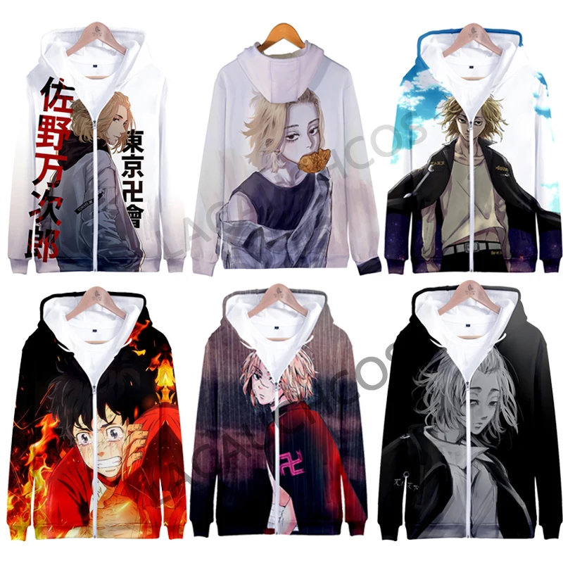 

2021Year Anime tokyo revengers Sano Manjiro Flannel Cosplay Costume Hoodie Tokyo Manji Gang Zipper Autumn Hooded Sweatshirt Coat