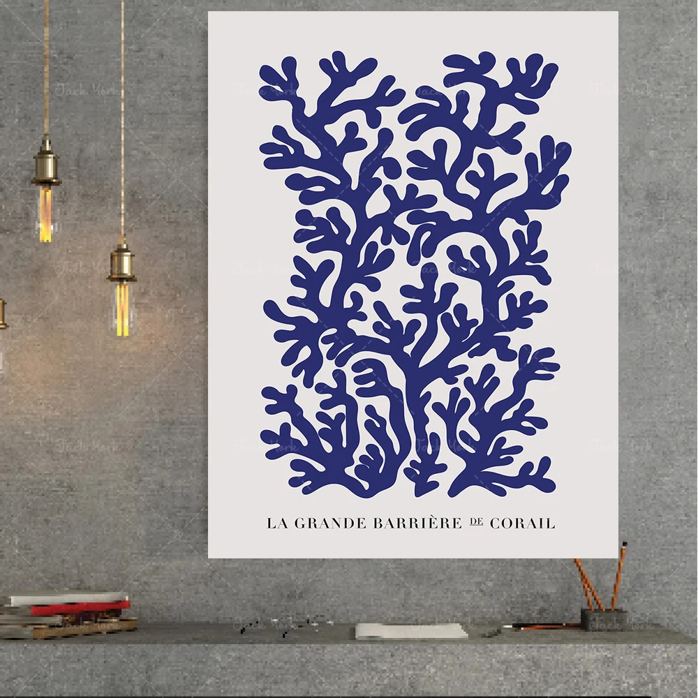 

Matisse Print Le Corail Poster - Matisse Exhibition Poster - Henri Matisse Inspried Blue Coral Poster - Midcentury Modern Print