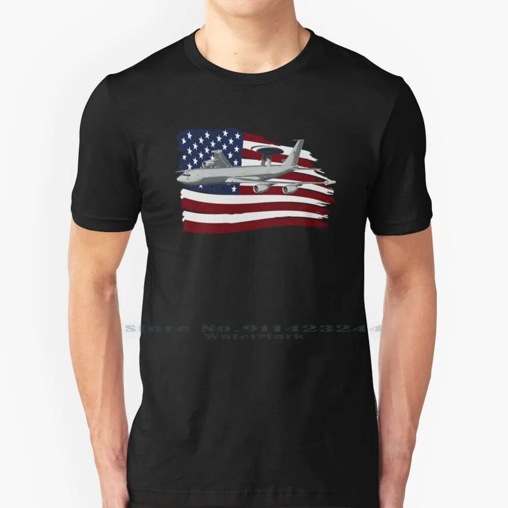 E-3 Awacs Sentry Plane Us Flag T Shirt T Shirt Cotton 6XL E 3 Awacs Sentry Vought A 7 Corsair F 18 Hornet F 22 Raptor P 38