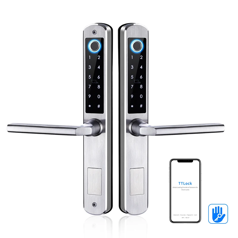 Waterproof Double-sided Gate Lock Fingerprint Lock APP RFID Code Keyless Smart Lock Electronic Door Lock for Aluminum Door/Iron