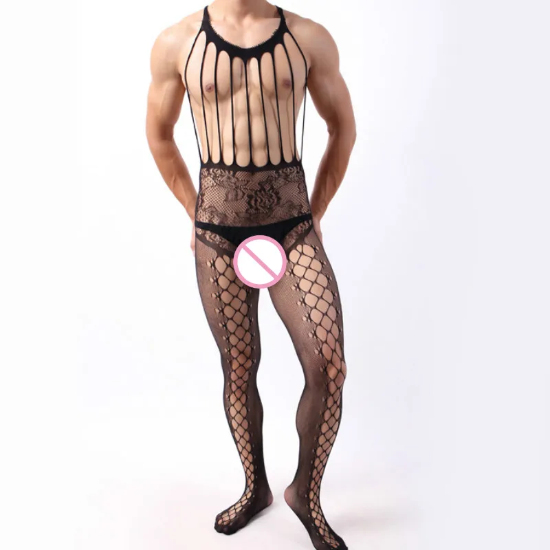 

Man Sexy Bodystockings Men's Fishnet Open Crotch Catsuit Mesh Tights Lingerie Erotic Husband Bodysuit Sleepwear Jumpsuit Teddies