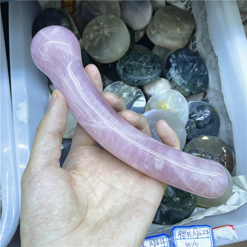 18cm Large Natural Stone Mineral Crystal Rose Quartz Wand Massage Stick Home Decoration Restore Health Energy Repair