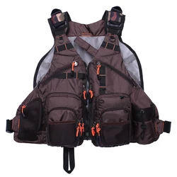 Brown Fly Fishing Vest Outdoor Activities Mesh Jacket Multifunction Pockets Adjustable Backpack for Men and Women