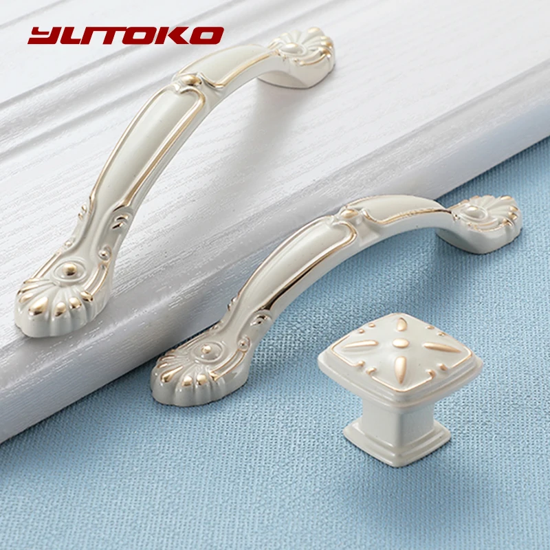 YUTOKO Lvory White Door Handles And Knobs For Cabinet Kitchen Cupboard Zinc Alloy Furniture Handle Dresser Drawer Cabinet Handle