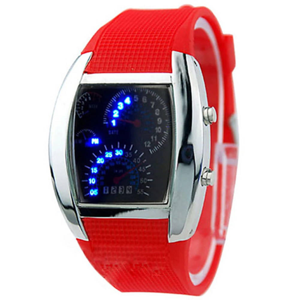 Panas! Jam tangan Digital Dial pola dasbor LED olahraga pria wanita modis jam tangan olahraga hadiah Digital LED jam tangan olahraga pria