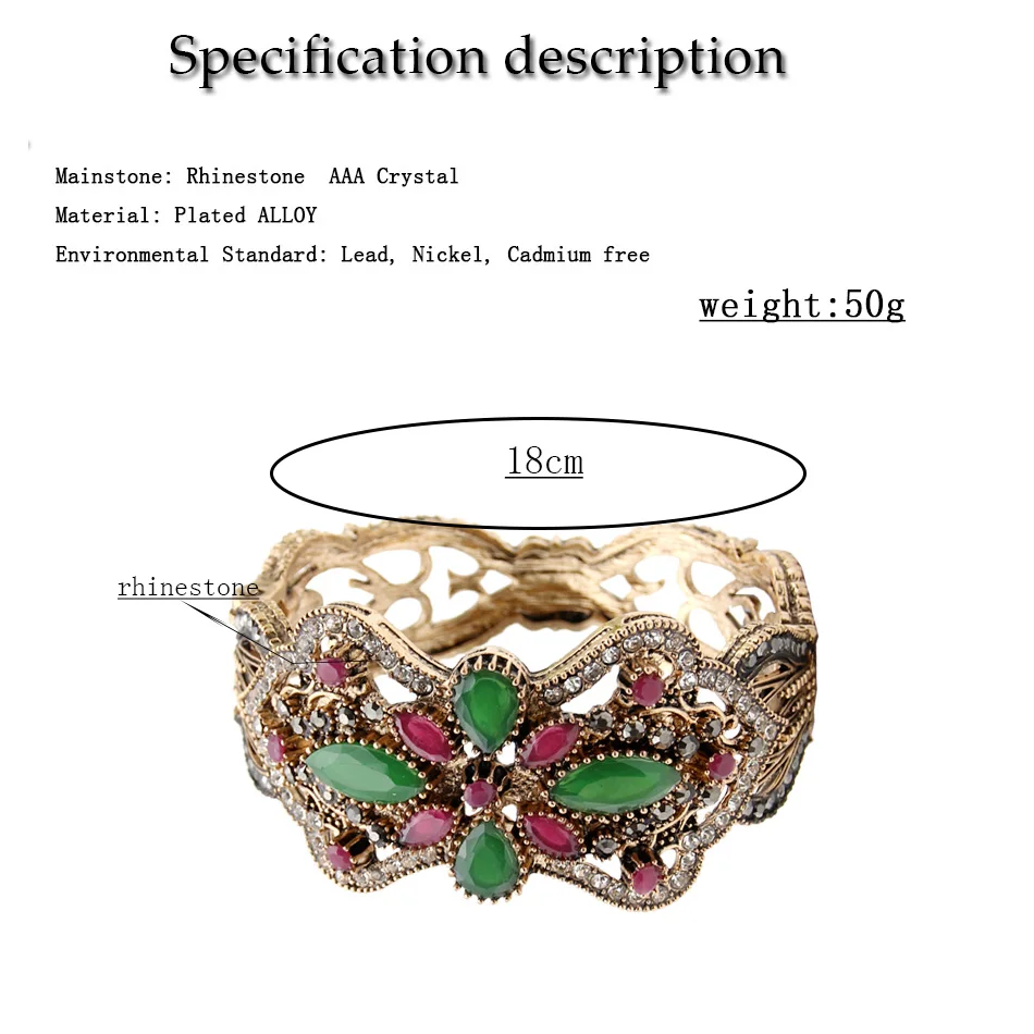 Sunspicems Antique Gold Color Turkish Women Bangle Vintage Wedding Cuff Bracelet Full Rhinestone Symmetrical Pattern Arab Bijoux