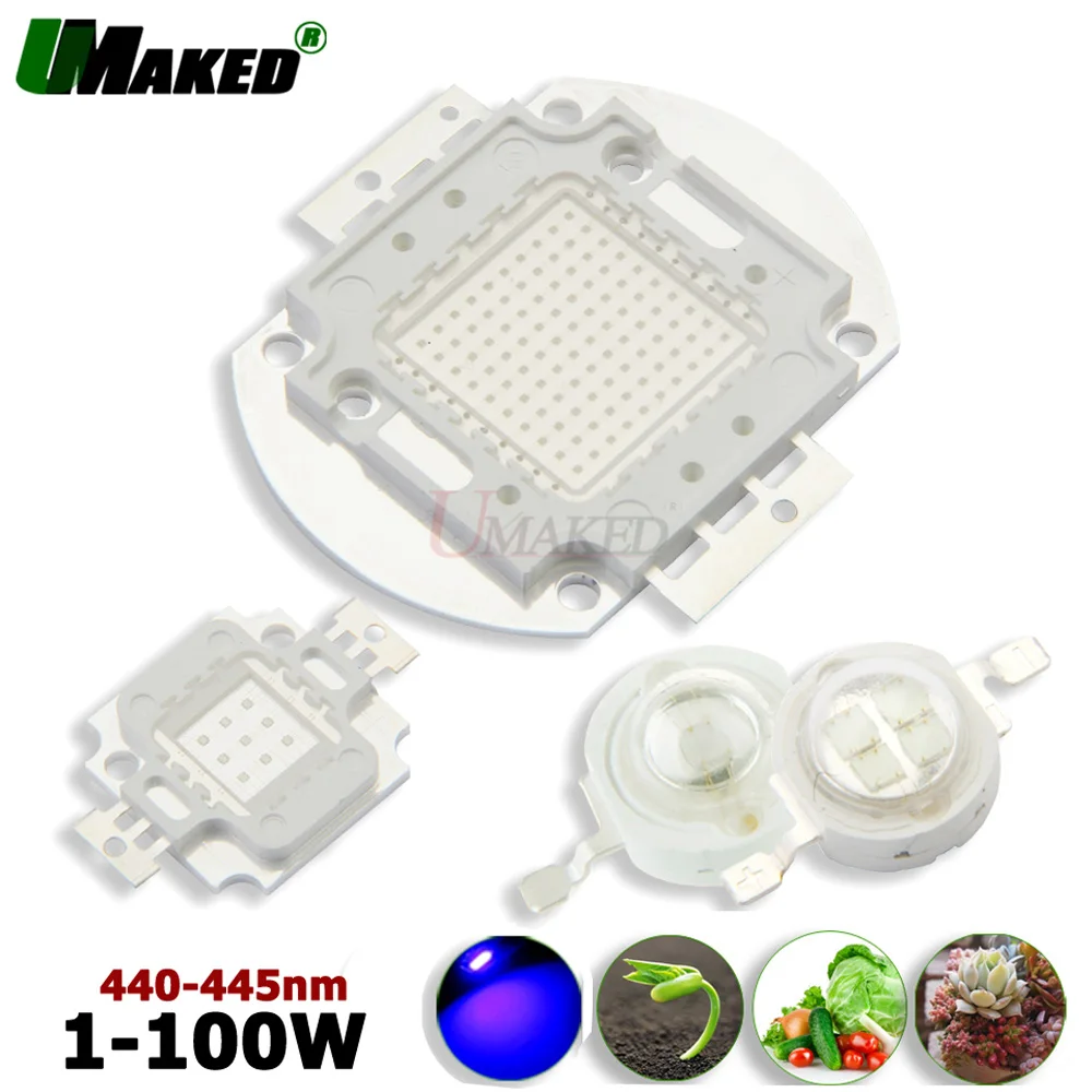 

High Power LED Grow light Chip 1W 3W 5W 10W 20W 30W 50W 100W Spot Light chips Blue 440nm 33mil/45mil Plant Growing SMD COB Diode