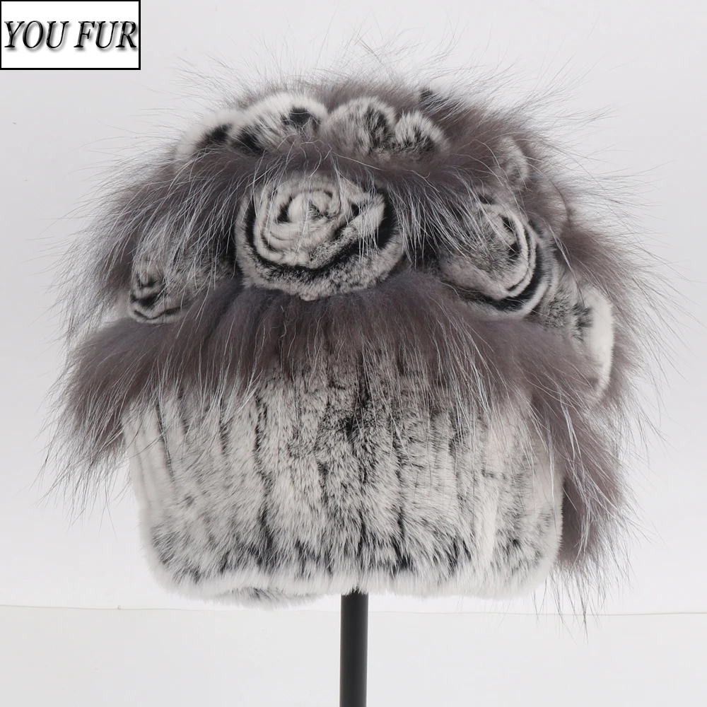 

New Winter Thick Knitted Real Rex Rabbit Fur Hat Women Natural Silver Fox Fur Hats Lady Luxury Warm 100% Real Rex Rabbit Fur Cap