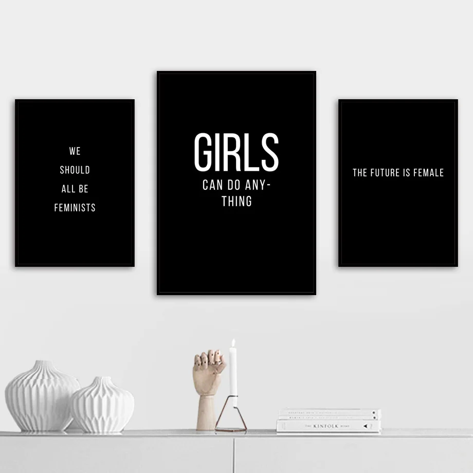 Black White Feminism Slogan Quotes Nordic Posters And Prints Wall Art Canvas Painting Salon Wall Pictures For Living Room Decor
