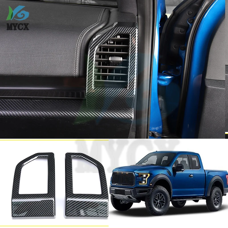 Fit for Ford Raptor F-150 2017 2018 2019 2020 Car Accessories ABS Carbon Front Side AC Vent Outlet Sticker Cover Strips 3pcs