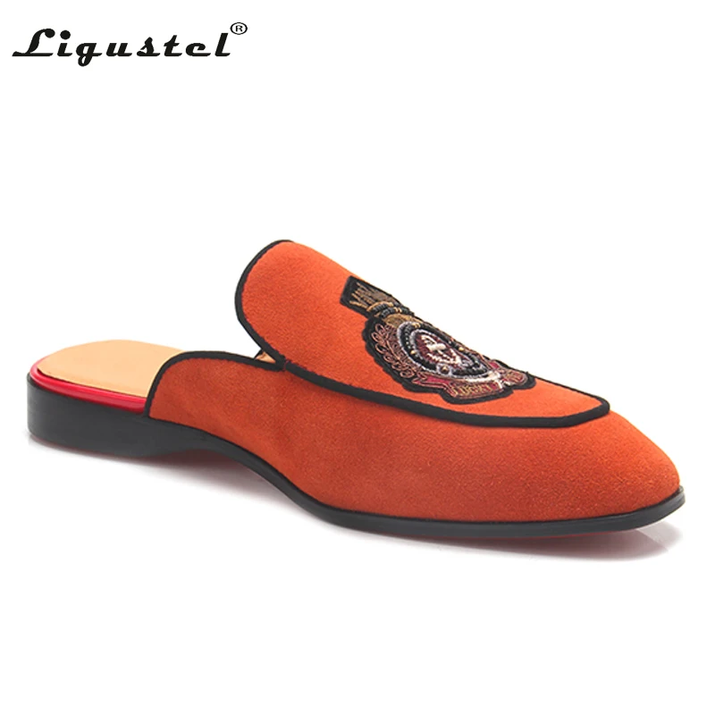 Ligustel Men Shoes Original Handmade Loafers Man Summer Party Shoes Men Flats Leather Orange Loafers Big Size Red Bottom Shoes