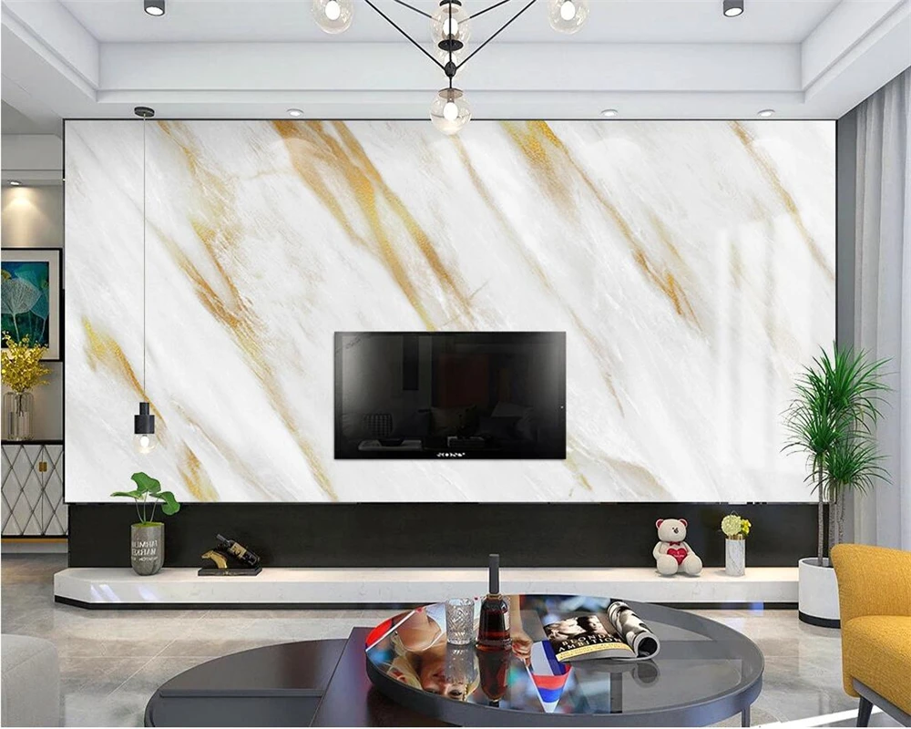 

beibehang Custom bedroom living room modern jazz white marble glitter gold TV background papel de parede wallpaper