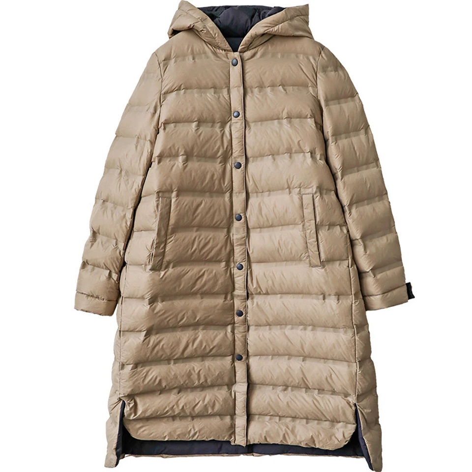 

Women's Down Jacket Mid-Length White Duck Down Light And Thin Can Be Worn On Both Sides Single-Breasted Warm Ladies Coat Fashion