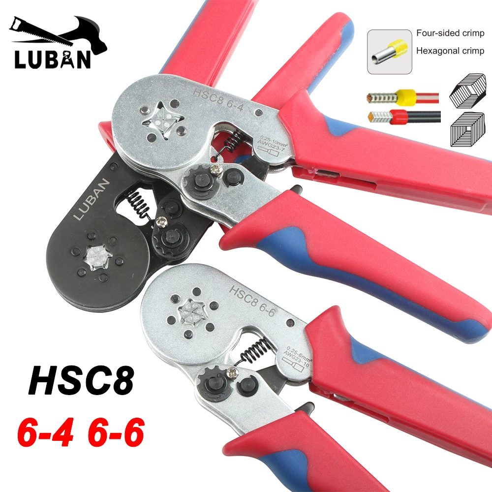 

HSC8 6-4 6-6 0.25-6mm 23-10AWG Hexagon 0.25-10mm 23-7AWG Quadrilateral Tube Terminal Crimping Pliers Crimp Hand Tools