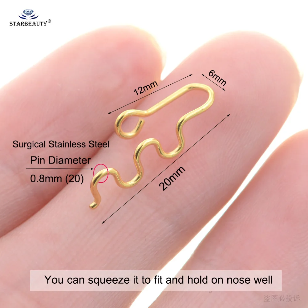 2Pcs 0.8x20mm Fitable Serpentine Snake Fake Nose Ring Hoop Helix Piercing Nose Cuff Nostril Piercing Earrings Clip Ear Jewelry image 2