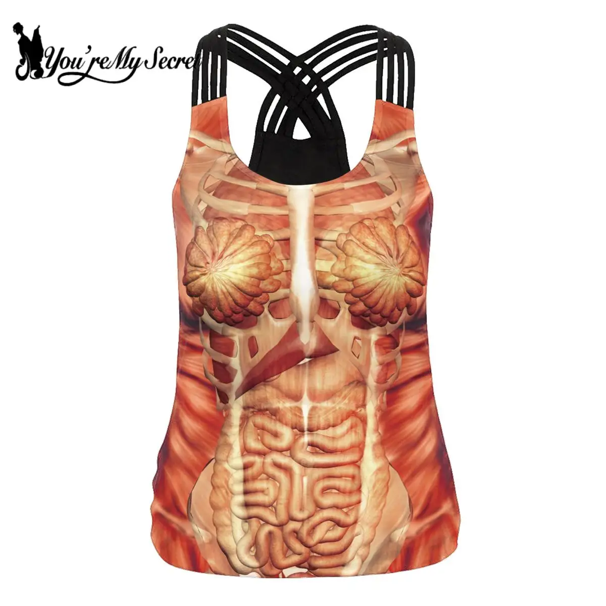 [You're My Secret] Women Tank Tops 3D Muscle Print Sleeveless Tops Summer Casual Ladies Gothic Harajuku Graphic Tee Camisole