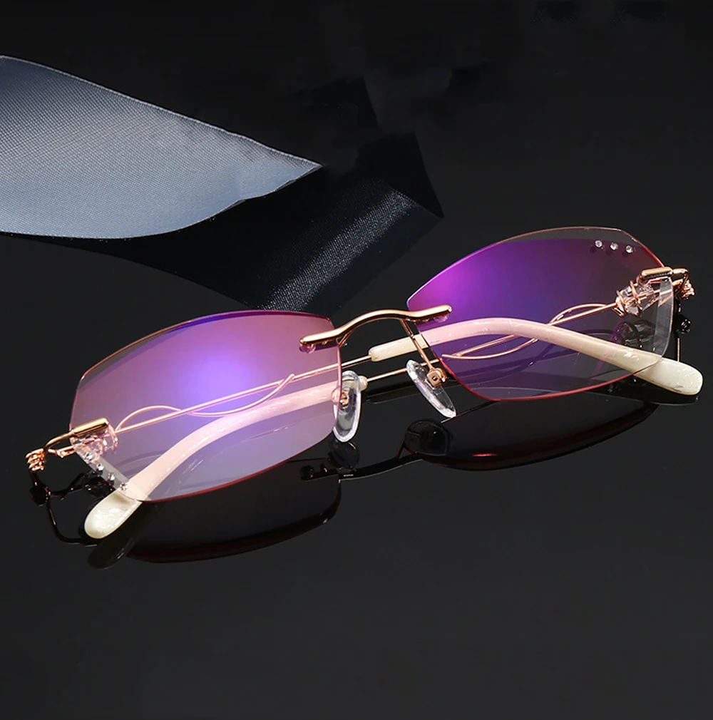 

Diamond Cut Luxury Women Men Tr90 Ultralight Anti Blu Ray Anti Fatigue Rimless Reading Glasses +0.75 to +4