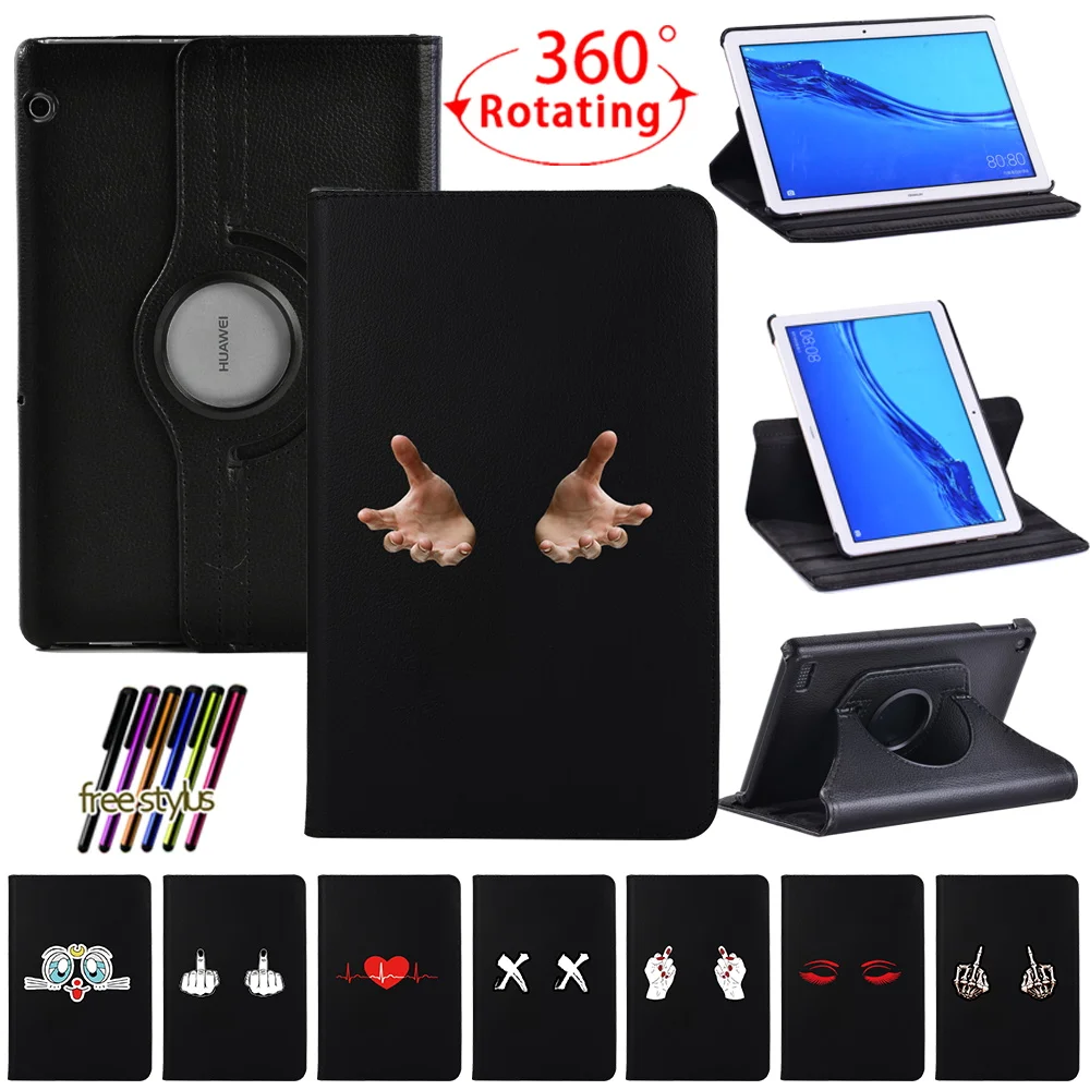 

Folding 360 Rotating Tablet Case for Huawei MediaPad T5 10 10.1"/T3 10 9.6" Protective Shell Skin Fashion Stand Cover + Stylus