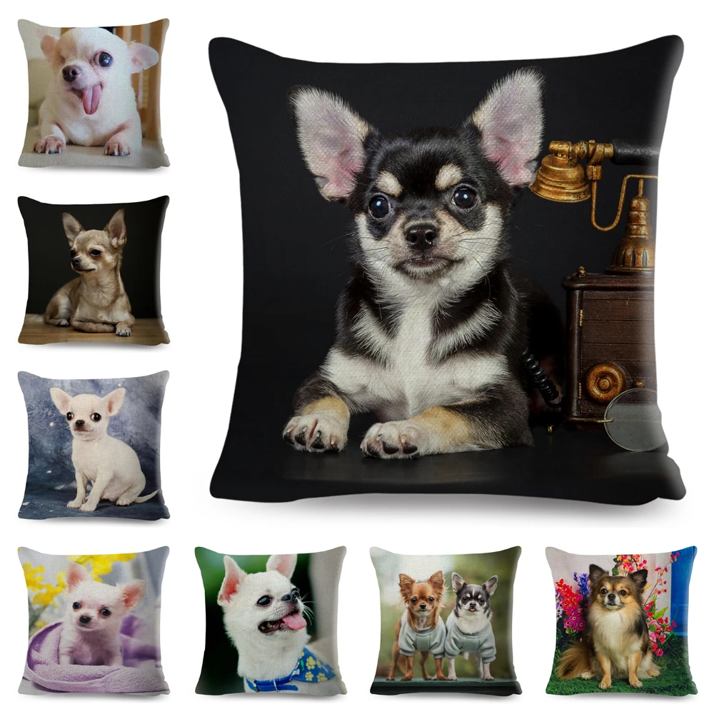 Cute Little Dog Chihuahua Cushion Cover Decor Lovely Pet Animal Pillowcase Polyester Throw Pillow Case for Sofa Home Car 45x45cm