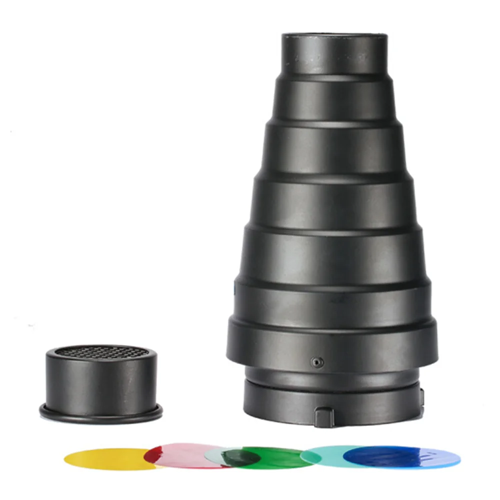 Medium Aluminium Alloy Conical Snoot Kit with Honeycomb Grid and 5 Pieces Color Gel Filters for Bowens Mount Studio