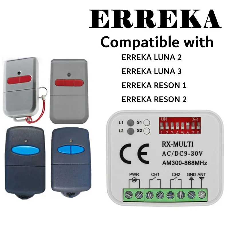 ERREKA LUNA2 LUNA3 ERREKA RESON1 RESON2 433.92mhz remote control garage door opener gate control Control fixed code receiver