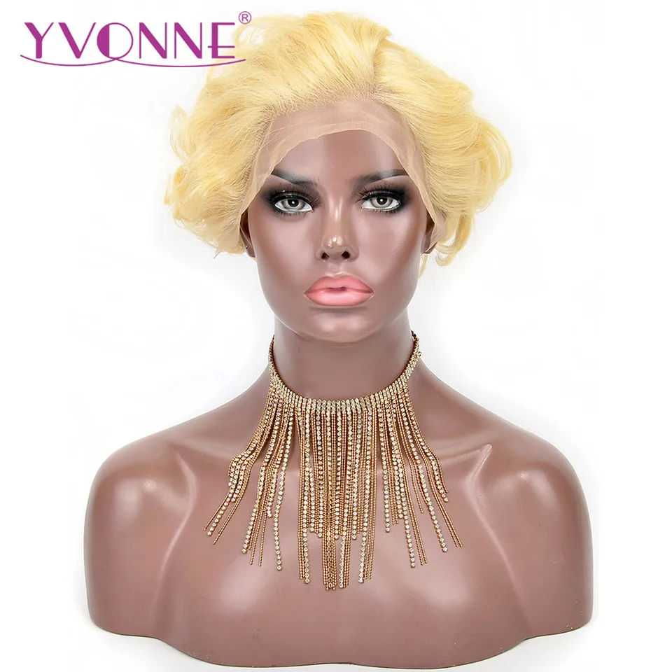 YVONNE 613 Blonde Short Pixie Cut Wigs 13x4 Brazilian Wavy Remy Human Hair Lace Front Wigs 130% Density