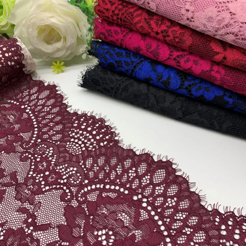 3y/lot 6 Colors 23cm Elastic Eyelash Lace Trim For Dress Clothes Skirt Hem Underwear Sewing Craft DIY Apparel Fabrics Lace