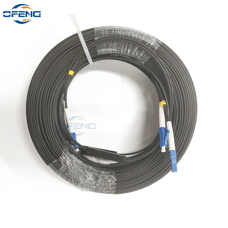 50/100/150M FTTH LC UPC 2 Steel 2 cores Fiber Drop Patch Cable SM Duplex G657A Outdoor Drop Cable cord Fiber Optic Jumper Cable