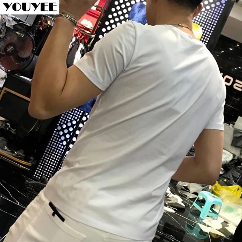 メンズTシャツ,タイガーヘッドドレス,ラインストーン付き,トレンディ,ラウンドネック,スリム,高品質,コットン,半袖