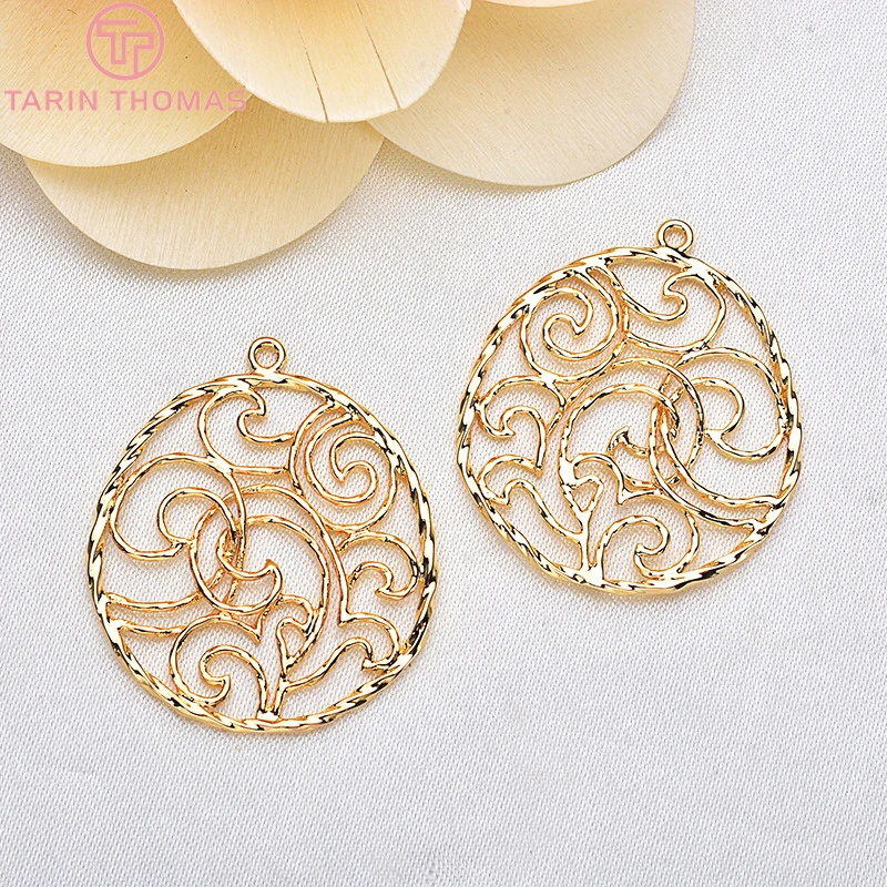 (546)4PCS 28MM 24K Champagne Gold Color Plated Brass Round Circle cloud Charms Pendants High Quality Diy Jewelry Accessories