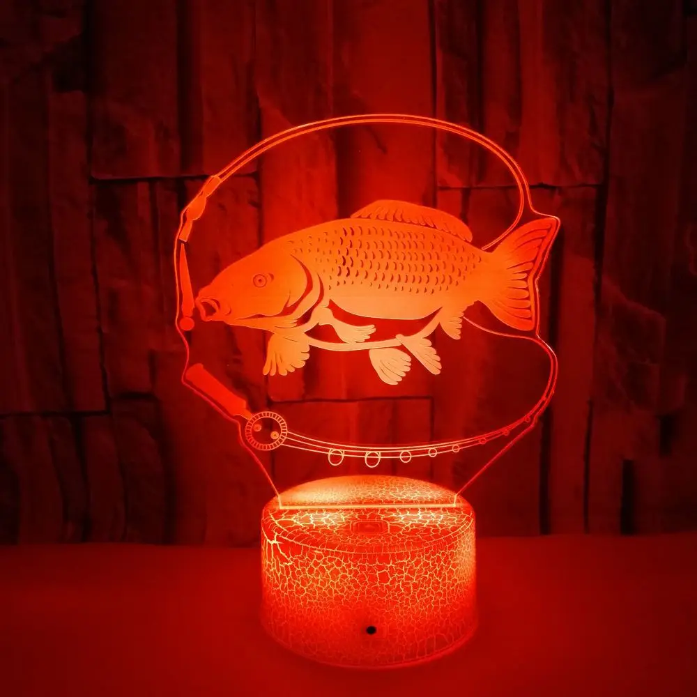 Nighdn 3D Fishing Lamp Illusion Night Light Touch 7 Color Changing Decoration LED Desk Lamp Lights Christmas Gifts Room Decor