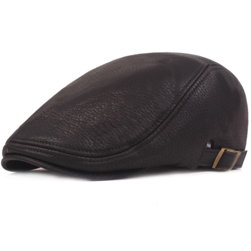 HT2792 Berets Autumn Winter Cap Hats for Men High Quality Leather Hat Male   Flat Cap Artist Painter Hat Men Beret Cap