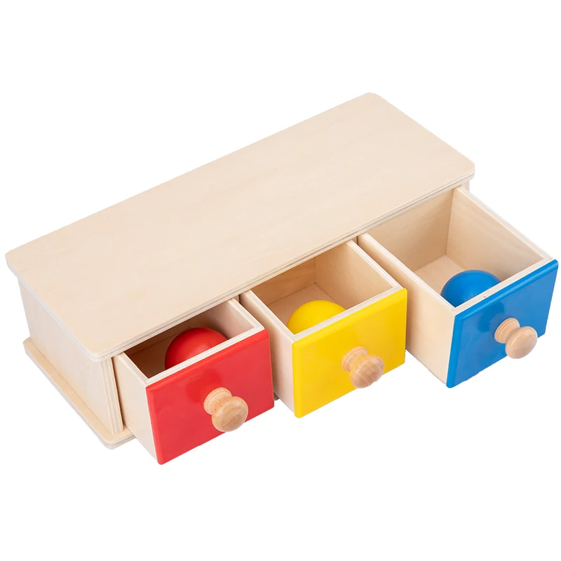 

Kids Wood Toy Montessori Three-color Drawer Box with Ball Toys for Children Infant Play Box Early Eductiaonal Toy Newborn Gift