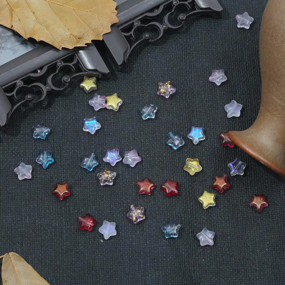 10pcs 다섯 성급 골드 먼지 유리 구슬 DIY 수제 팔찌 귀걸이 목걸이 쥬얼리에 대한 무지개 스페이서 비즈