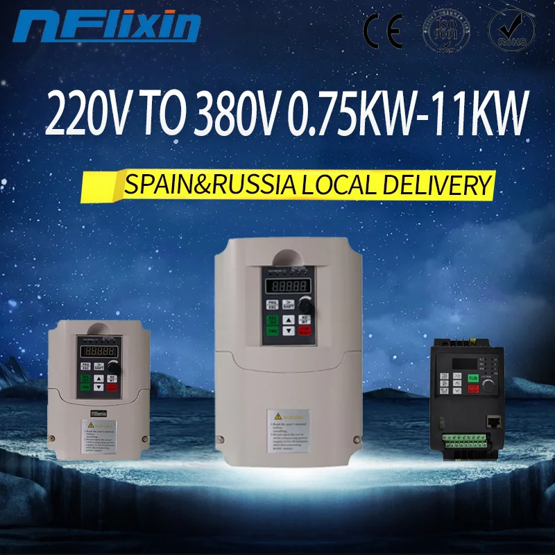 

Frequency Converter Adjustable Speed VFD Inverter 1.5KW/2.2KW/4KW/5.5KW/7.5KW/11KW 3P 220V to 380V for Motor Frequency inverter