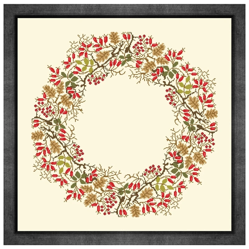 Harvest wreath cross embroidery kit fruit pattern design 18ct 14ct 11ct light yellow canvas Cross-stitch DIY needlework