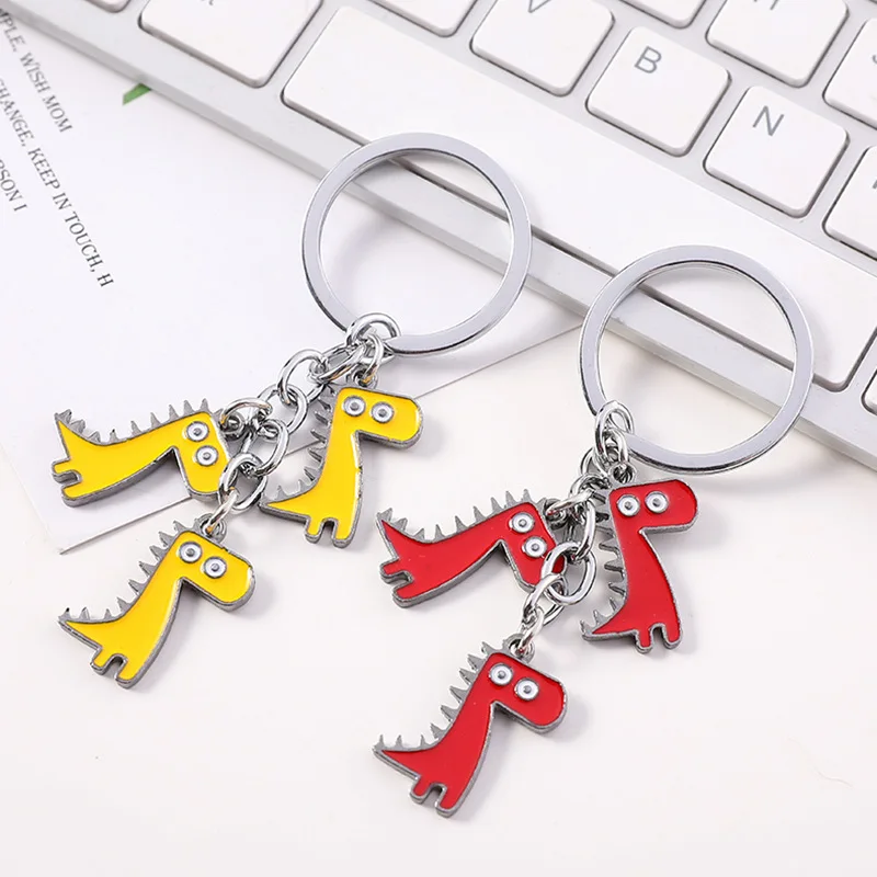 Cartoon Dinosaur Keychain Metal Pendant Forest Animal Tyrannosaurus Stegosaurus Brontosaurus Keyring Women Bag Jewelry Kids Gift