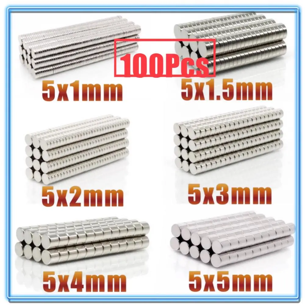 

100Pcs N35 Round Magnet 5x1 5x1.5 5x2 5x3 5x4 5x5 mm Neodymium Magnet Permanent NdFeB Super Strong Powerful Magnets 5*1 5*2 5*3