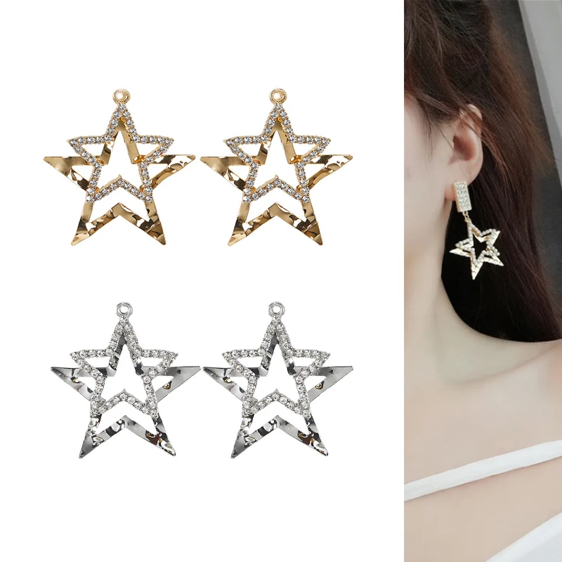 2020New 50Pcs Rhinestones Double-Star Pendants Alloy Button for DIY Jewelry Earring or Necklace Accessories LX42