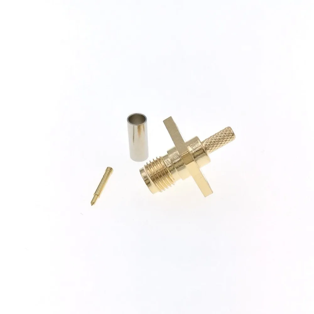 100PCS RP-SMA Female 4-Hole Flange Panel Mount Crimp RF Connector For RG316 RG174 LMR100 Coaxial Cable