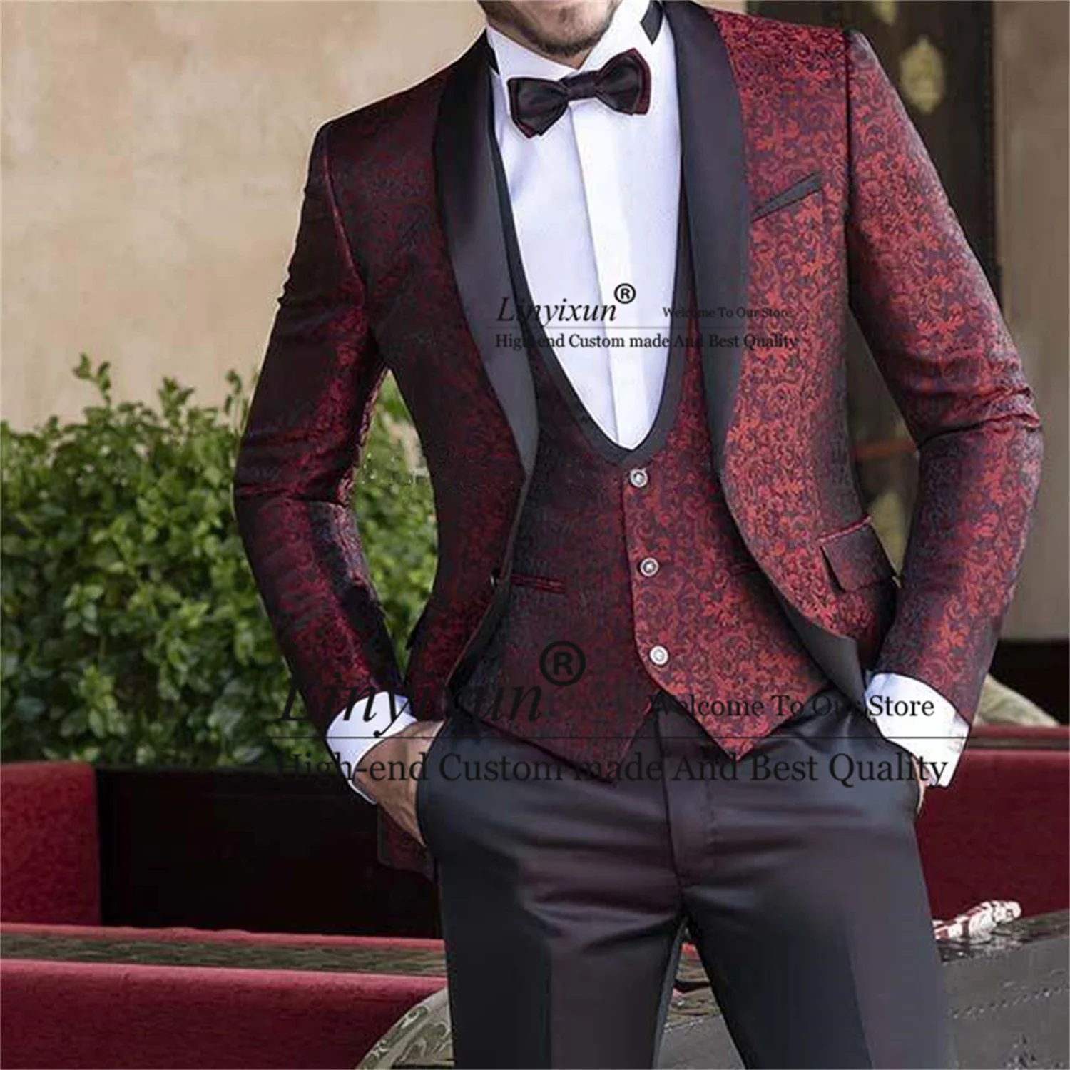 

Classic Floral Men Suits For Wedding 3 Piece Groom Tuxedos Male Fashion Dinner Prom Blaze Jacket Vest Pant Set Costume Homme