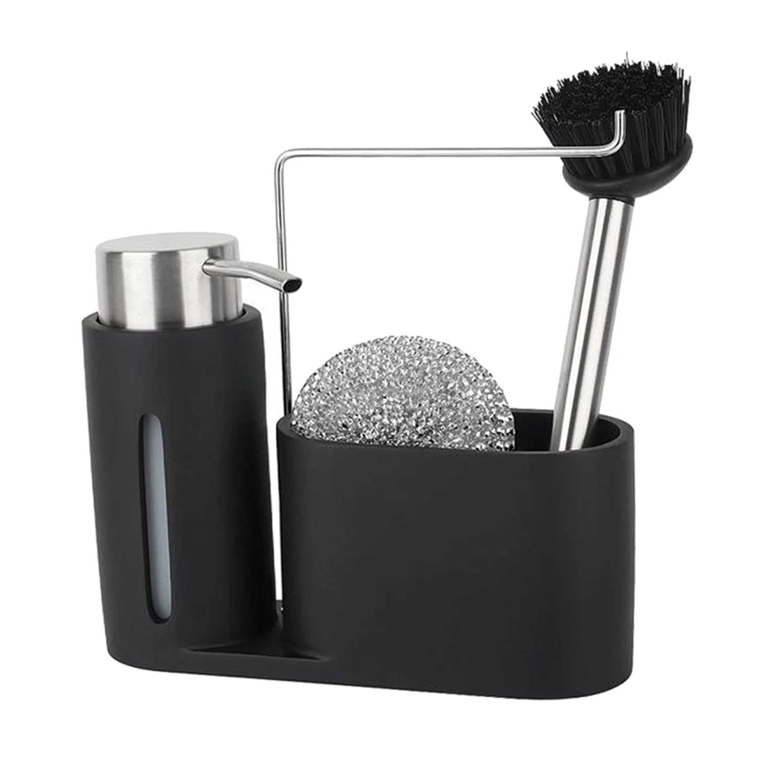 Premium Kitchen Cleaning Kit Soap Dispenser Detergent Steel Ball Brush Storage Organizer Holder Caddy Set for Sink Bathroom