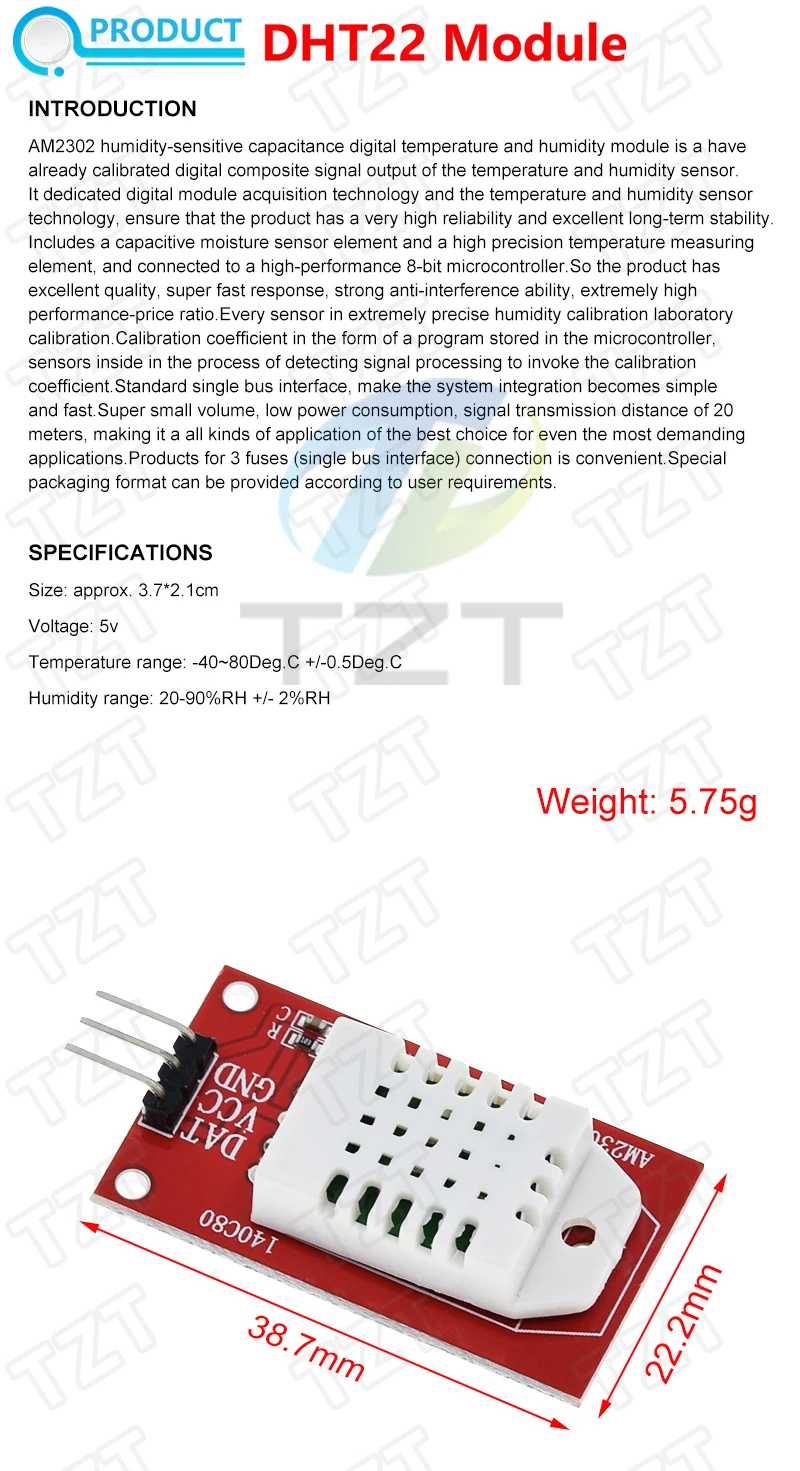 Digitale Temperatur- und Feuchtigkeitssensoren TZT DHT11 DHT22 AM2302 AM2301 AM2320 MW33 Sensor und Modul für Arduino elektronisches DIY – Detail 34
