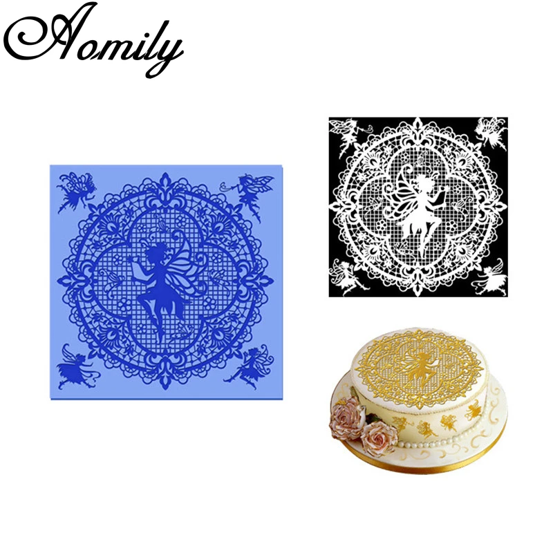 Aomily Angel Lacework Lace Cake Mold Cake Decoration Pastry Chocolate Candy Jelly Cake Mould Silicone Mold  Bakery Accessories