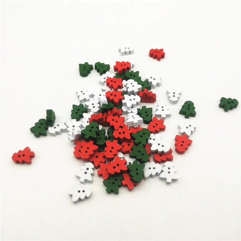 50 Stück 13x11mm Holzknöpfe in Rot/Grün/Weiß mit 2 Löchern für Weihnachtsbaum, Kartenherstellung, Scrapbooking, DIY-Basteln, Nähen, Weihnachtsdekorationen – Detail 1