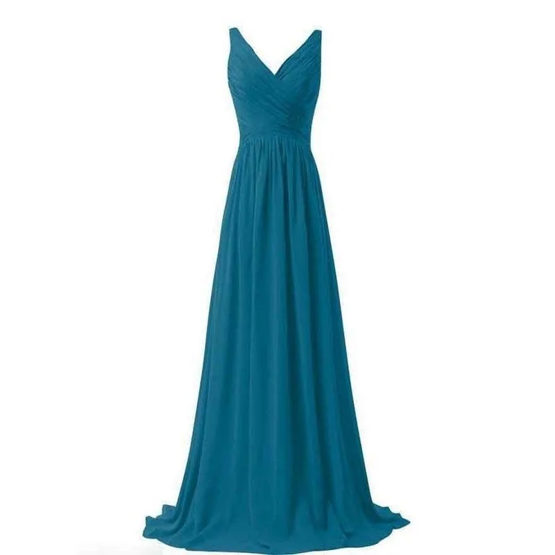 

Elegant Green Bridesmaid Dresses V-Neck Sleeveless Wedding Party Gowns Chiffon Tiered Wedding Guest Dress Formal Vestidos