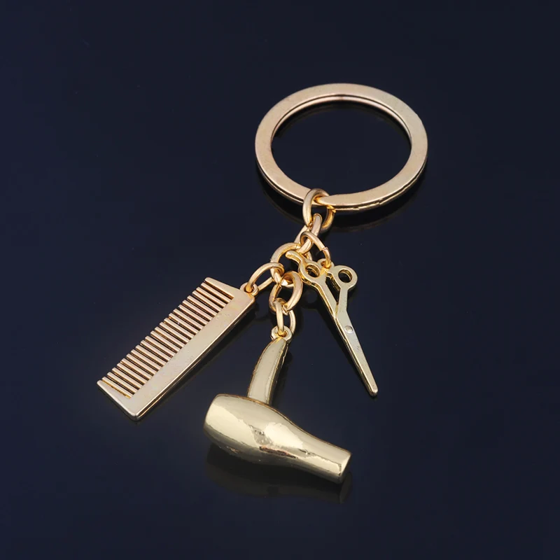 Barber Shop Symbol Keychain Hip Hop Hair Dryer Combs Scissors Stylist Tool Pendants Keyring Men Key Bag Accessories Gift