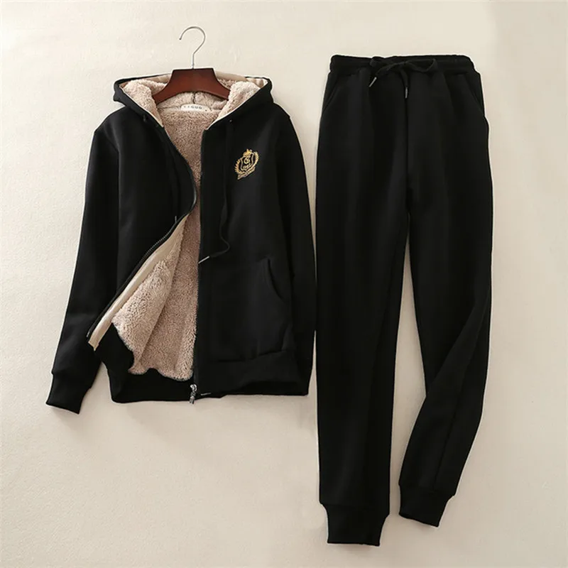 High Quality Winter Women Cashmere Sweatshirt Sets Loose Big Size 4xl Hooded Warm Jackets Sweatpants Casual Cotton Tracksuit